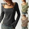 Regular Fit Women Tops Square Collar Blouse, Ruffle Cuff Hem Bell Sleeve Top, Office Wear Blouse Breathable Solid Color Casual Shirt for Early Autumn