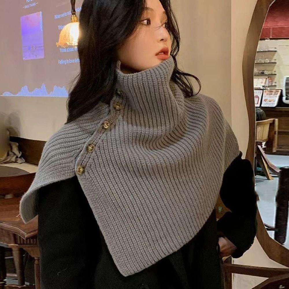 Thicken Knitted Shawl Button Scarves Knitwear Korean Style Women Winter Shawl  Women
