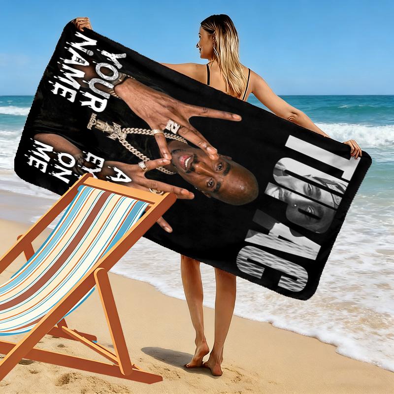 Name Custom Tupac Poster Print Beach Towel, Large Soft Quick Dry Towel for Beach Camping Swimming