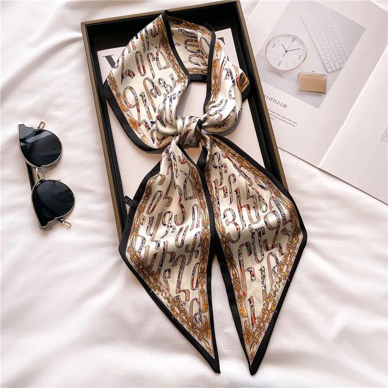 Long Neckerchief Skinny Hair Bands Women Silk Scarfs Fashion Headbands Bag Scarves Print Hairband Neck Scarf For Ladies 14x147cm