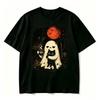 Ghost Black Cat Coffee T Shirt Vintage Retro Red Moon Bat Graphic Tee Halloween Unisex Casual Short Sleeve Pumpkin Season Tops