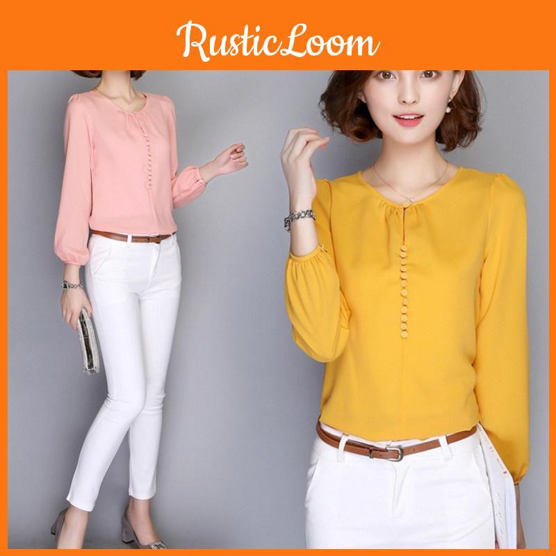 Elegant Summer Female Shirt Long Sleeve Blouse Button Women Office Chiffon Ruffle Tops For Stylish Comfort