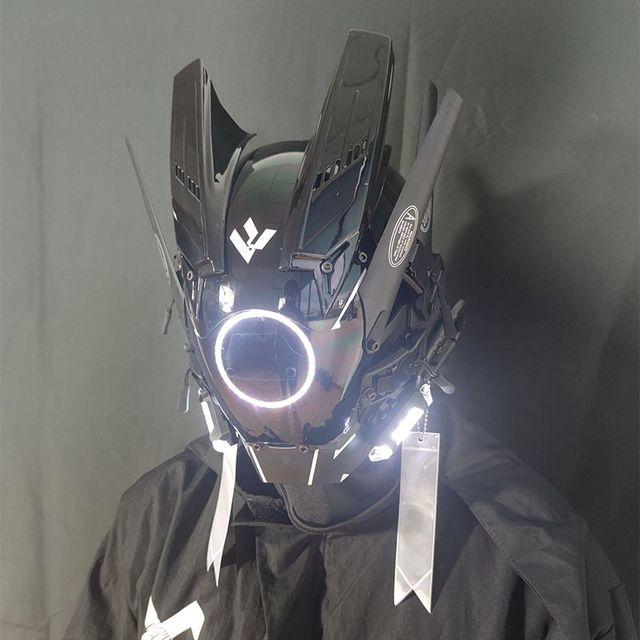 Casco Cyberpunk Cosplay Rastrellature Maschera Cool Con Luce Led Maschera Shinobi Samurai Treccine Regalo di Natale Compleanno Rastrellature Ali