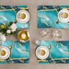 Bonhause Turquoise Marble Placemats Set of 4, 12x18 Inch Teal Gold Modern Abstract Art Kitchen Dining Table Mats Washable Place Mats for Indoor