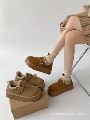 Velvet Retro Thick-soled All-inclusive Birkenstocks for Women's 2026 New Autumn and Winter Outer Wear Heightening, Non-slip and Warm Snow Cotton Shoes