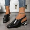 Fashion Square Toe Shaped Heel Mid-High Heels Skinny Feet Simple Fashion Shallow Mouth One Strap Versatile Soft Side Sandals