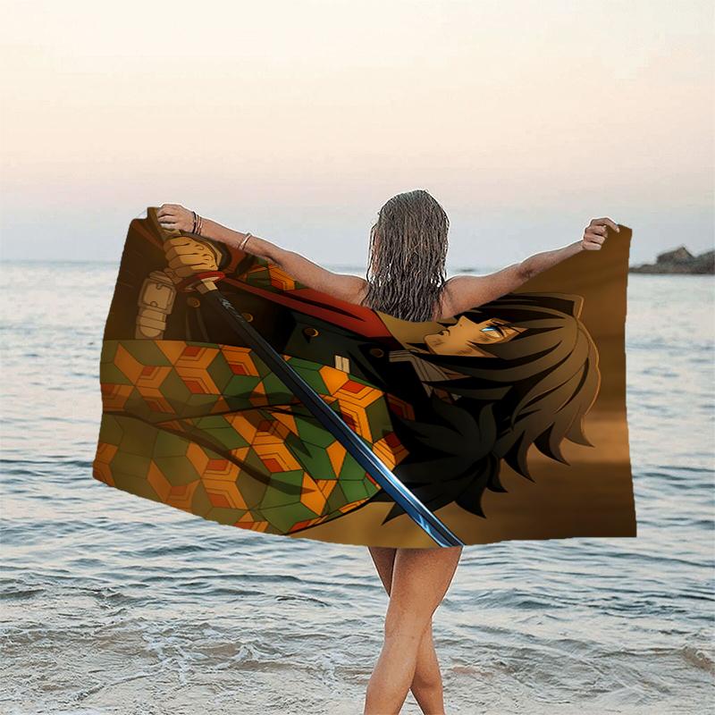 1pc Tomioka Giyuu Beach Towel, Beach and Seaside Swimming Pool Equipment, Fashion Pattern, Rectangular, Travel Essentials