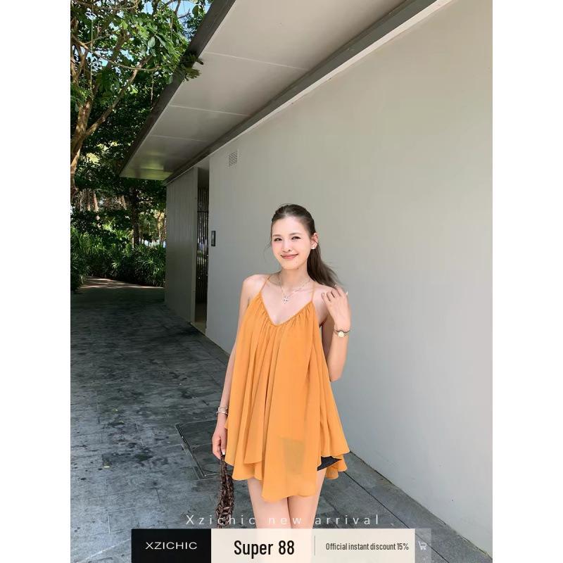 

Ethereal French V-Neck Chiffon Camisole: Summer Style Sleeveless Top for Women One size жовтий