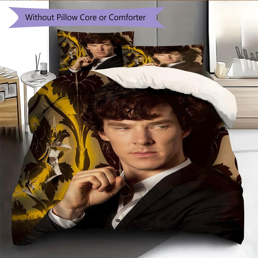 Sherlock Holmes Pattern Bedding Home Decoration Birthday Gift ( 1 Duvet Cover + 2 Pillowcase, Without Core),fan Merchandise.