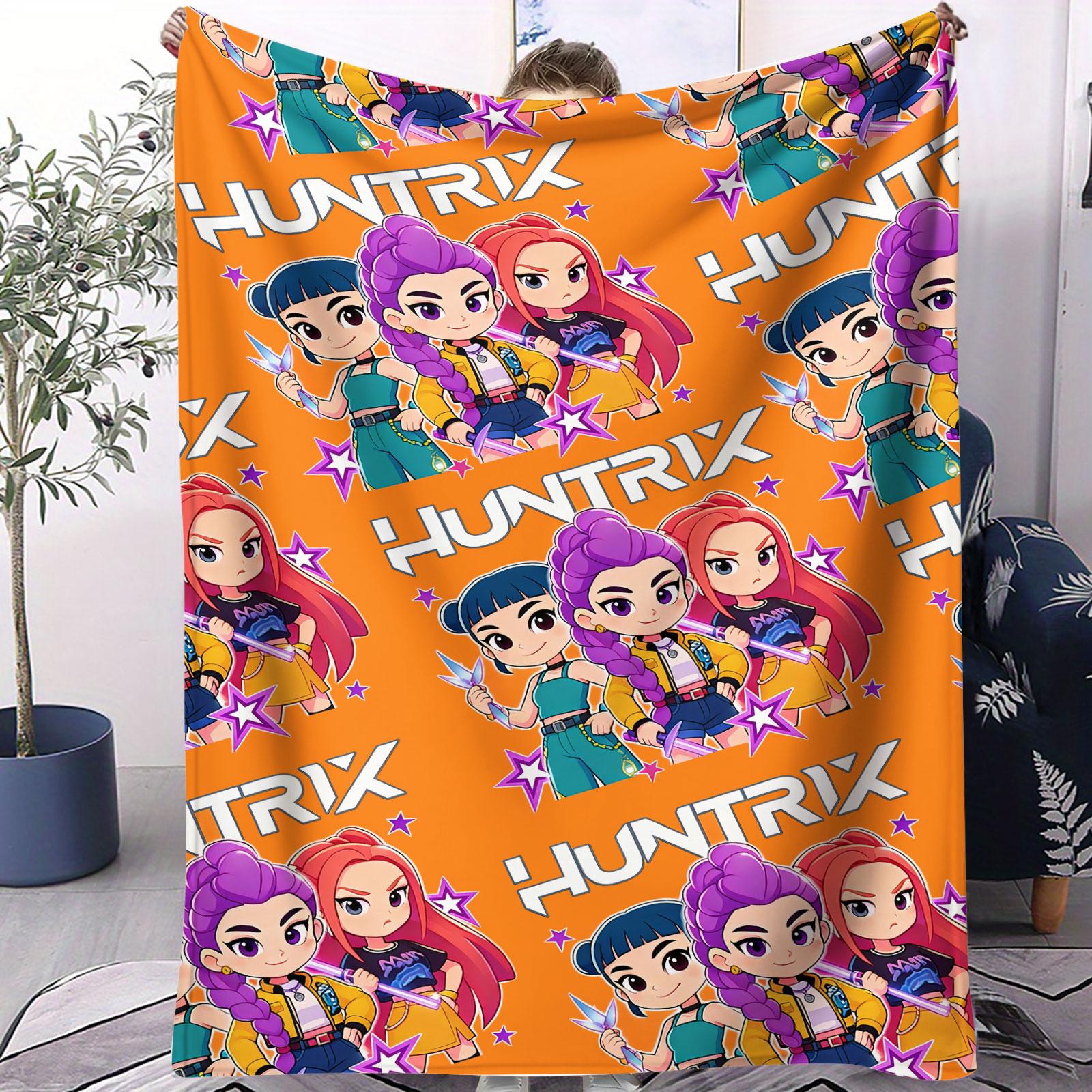 

K-Pop Demon Hunters Cute Chibi Flannel Blanket Soft Warm Orange Plush Throw for Home Decor Travel Camping Kids Anime Fans Gift 70x100cm(28x40inch)