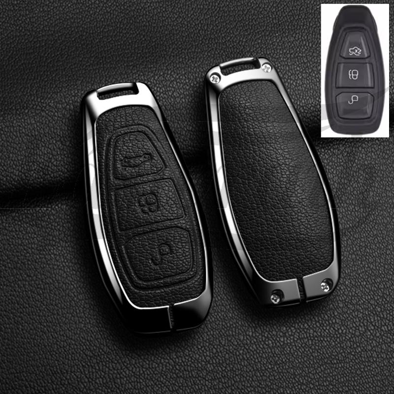Auto Zinc Alloy Genuine Leather Key Fob Cover Case Mount Fit For Ford Fiesta Iv Focus Galaxy Fusion Mondeo Iv B-Max C-Max S-Max Kuga Ecosport