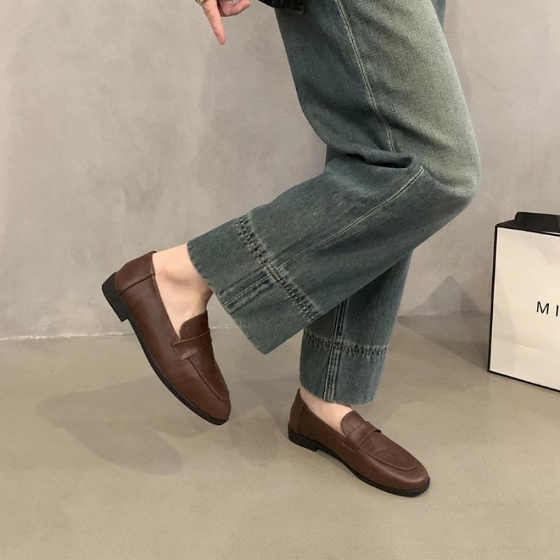 Soft Sole Version~ Internet Celebrity Versatile Fashion British Style Small Leather Shoes Women's Shoes 2025 Autumn Flat Bottom Brown Loafer Single