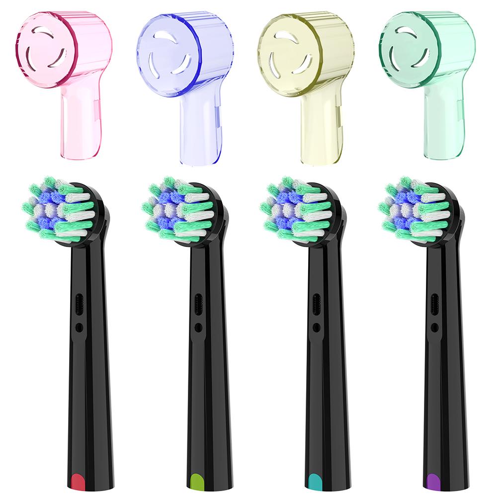 4 Pcs Cross Action Brush Heads & 4 Pcs Toothbrush Head Dustproof Protective Covers, Compatible with Oral B Electric Toothbrushes