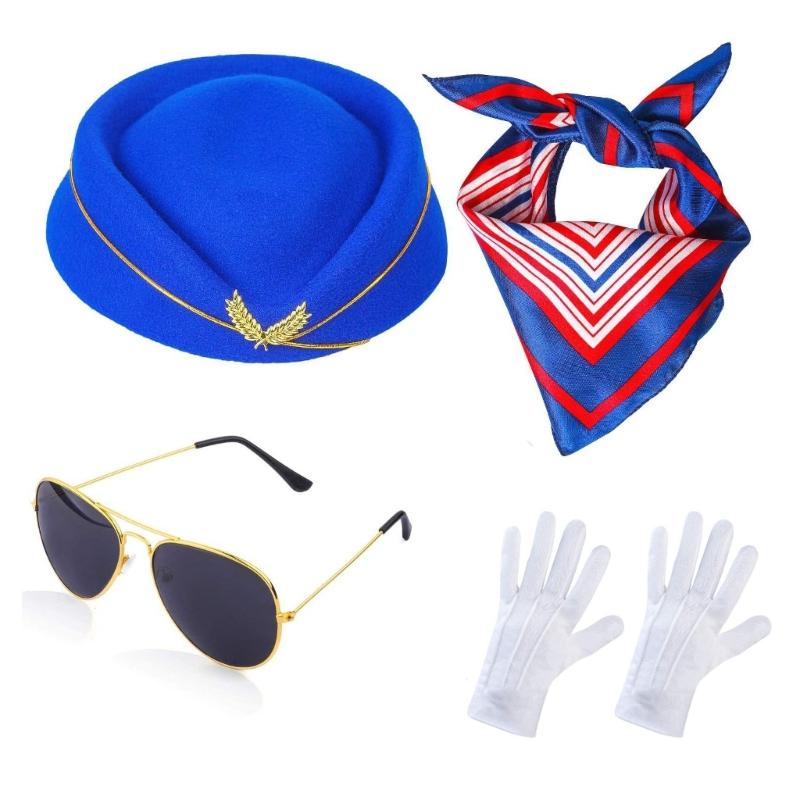 Yacht Captain Costume Set Hat Stewardess Cosplay Costume Accessory Scarf Gloves