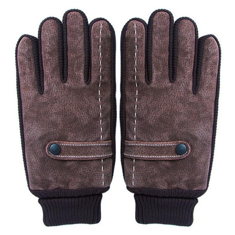 Winter Cycling Plus Velvet Warm Gloves for Men Touch Screen Genuine Leather Pigskin Motorcycle Gloves Outdoor Cycling Windproof Thickened