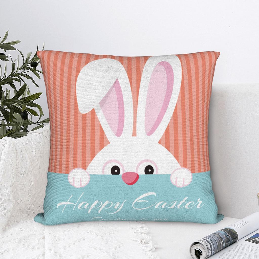 Happy Easter Square Pillow Cases Rabbit Bunny Cushion Cover Fashion Zippered Decorative Pillowcase for Home