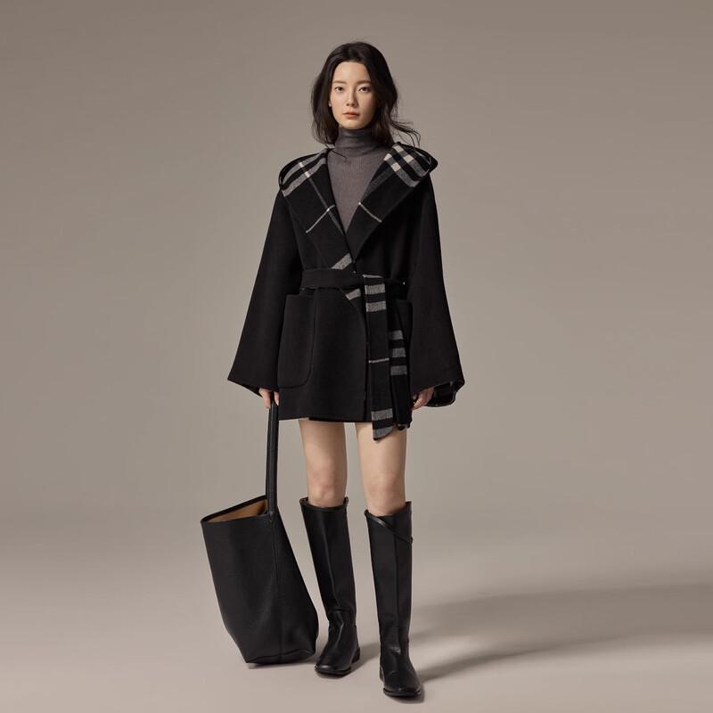 

Sweet basil Women s Plaid Hooded Wool Coat XS