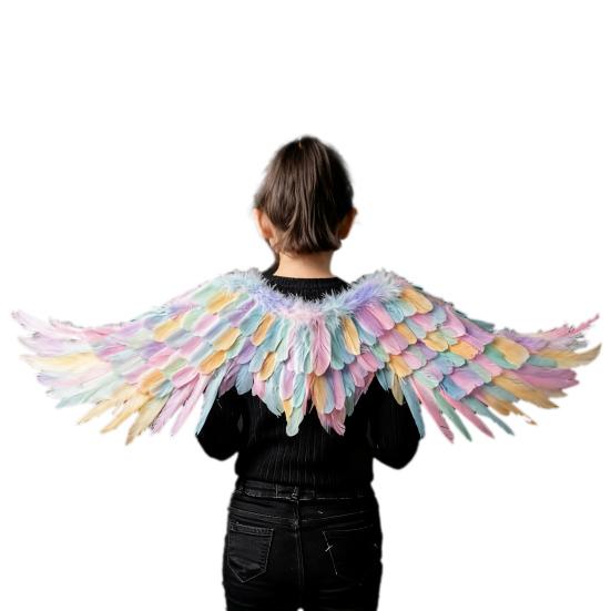 Halloween Angel Wings for Girls Kids Women Colorful Angel Feather Wings with Elastic Band Cosplay Costume Accessory for Stage Halloween Party