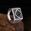 Silver Colored Ring, Retro Black Stone Opening, Retro Trend, Personalized Men's and Women's Jewelry