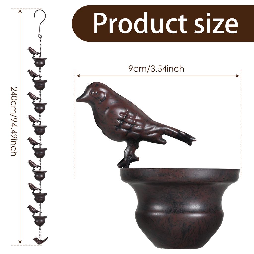 Rain Chain Hummingbird and Cup Shaped Rain Catcher Chain Metal Outdoor Garden Decoration Functional Replacement for Downspout