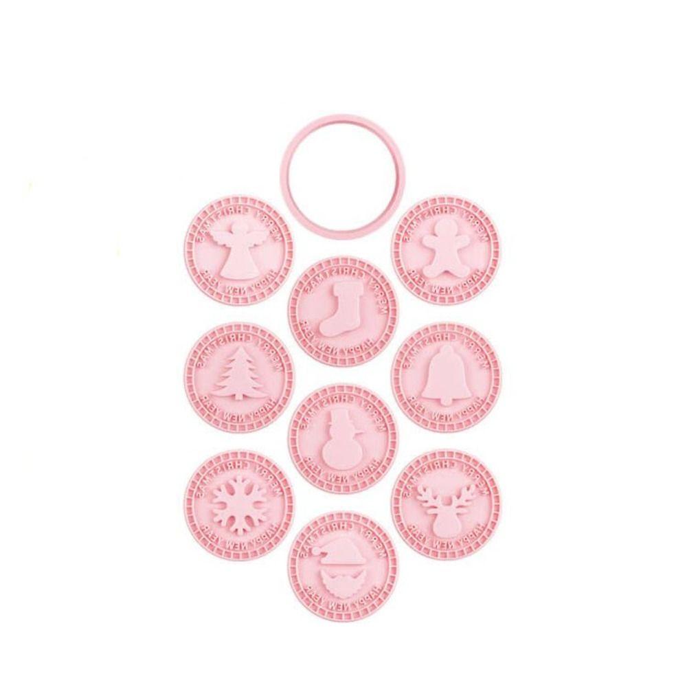 9Pcs Plastic Christmas Cookie Cutters 3D Biscuit Embosser Molds Cookie Stamp  New Year Party