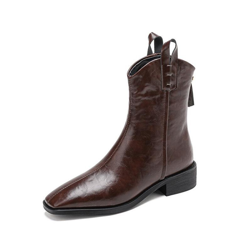 Korean Version of the New Low-heeled Martin Boots Women's Rubber Sole Large-size Women's Boots Autumn and Winter Square Heel Comfortable Rear Zippe