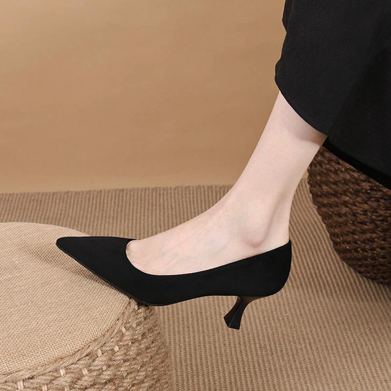 Fashion Elegant Ladies Flock Pumps Pointed Toe Brief High Heels OL Shoes Thin Heel Tacones De Mujer Shallow Mouth Chaussures Femme 2025