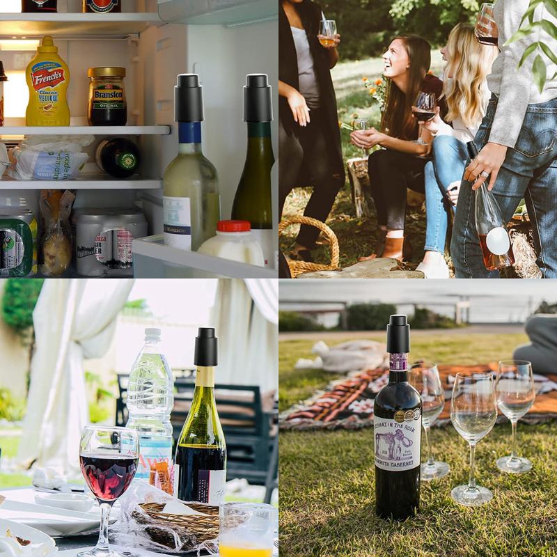Wine Stopper Vacuum Sealed Storage 2 Piece Push Button Design Leak Proof for Kitchen Home Bar Accessories