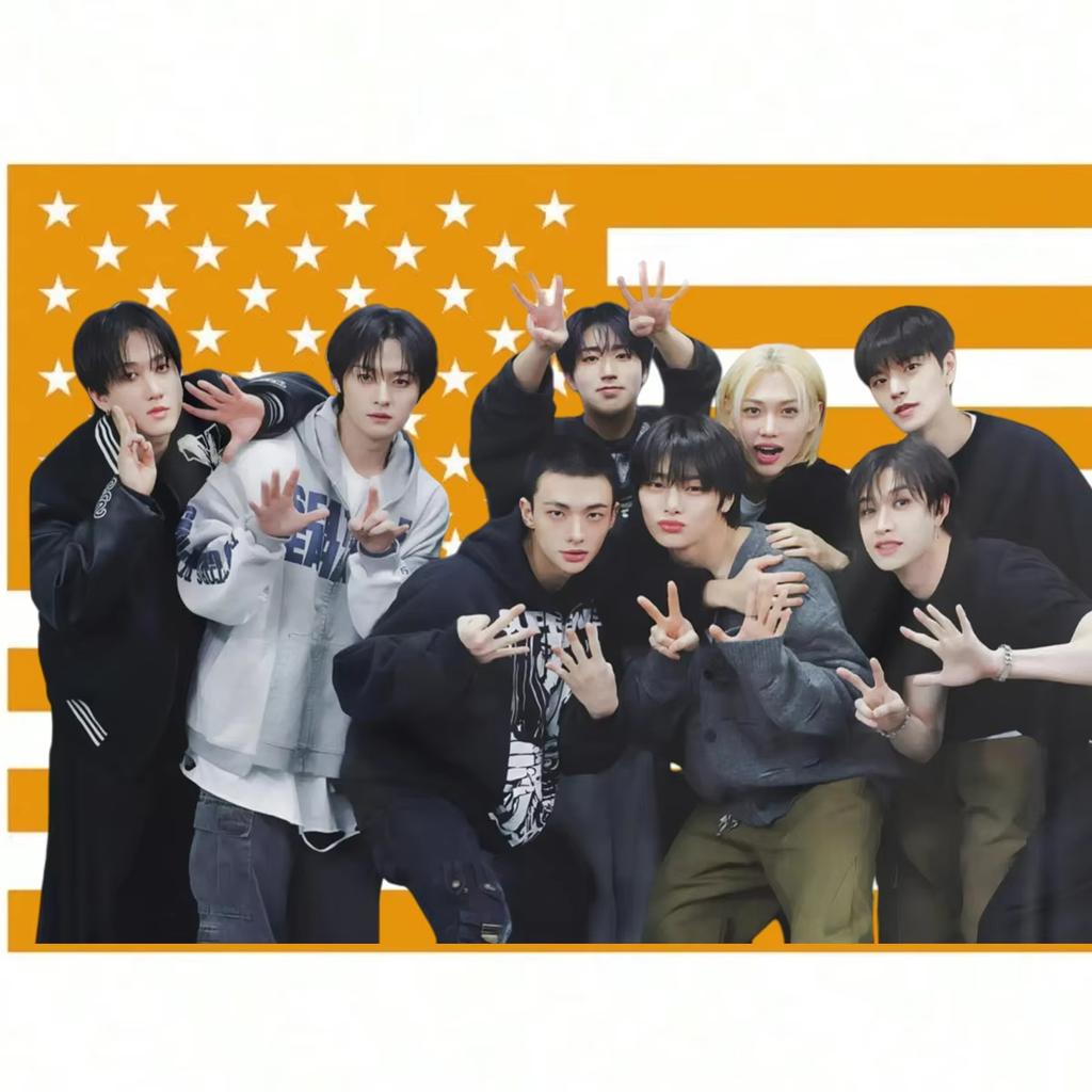 Stray Kids Concert Banner 1Piece Pink American Flag Design Durable Wall Decor for 8Member Fan Events  Home Decoration