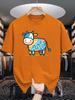 Male Red Round Neck T Shirt Simple Hand Drawn Happy Cow Multicolor Scribble Pattern Lovely Farm Creature Daily Cotton Tee
