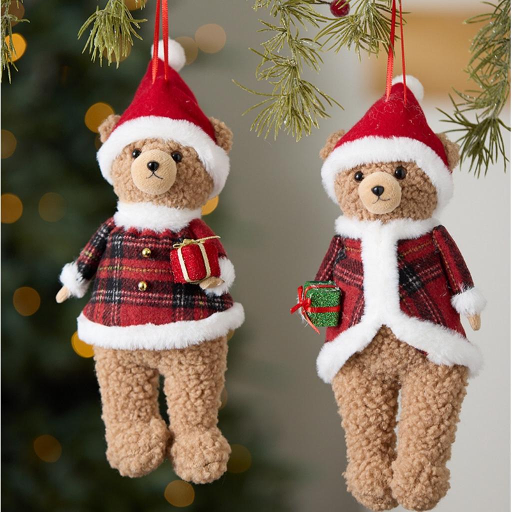 Cute Christmas Bear Dolls Pendant Soft Plush Bear Christmas Tree Hanging Oranment Bag Pendant Navidad New Year Home Decor Gifts