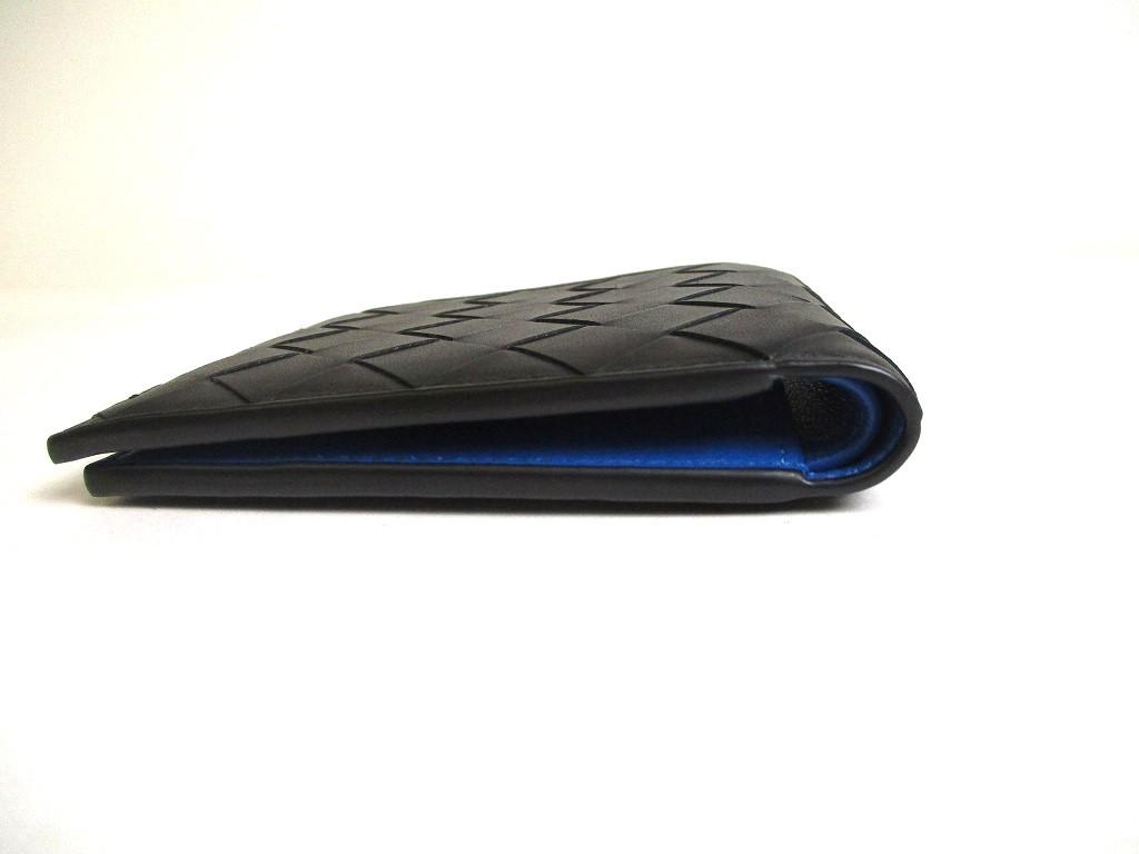 Authentic BOTTEGA VENETA Intrecciato Black Blue Leather Bifold Bill Wallet #a351  Refurbished