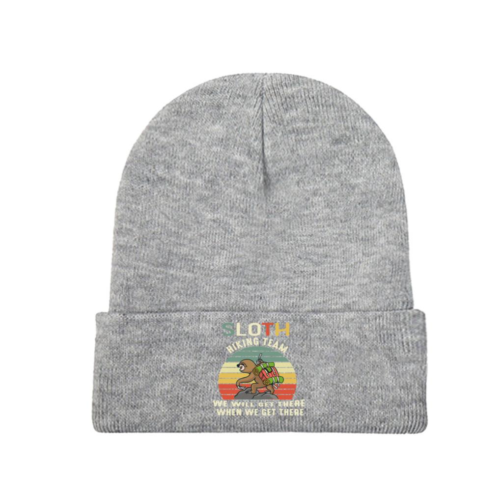 Sloth Hiking Team We Will Get There When We Get There Knitted Caps for Women Unisex Beanies Winter Hats Outdoors Camping Melon Cap