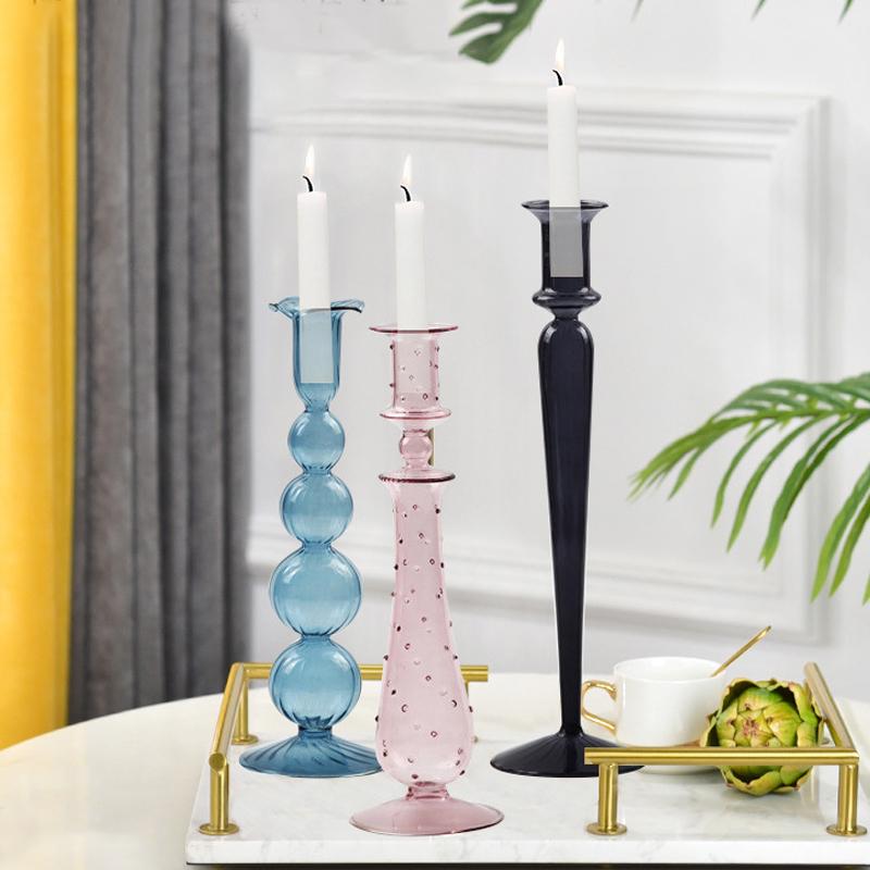 1PC Romantic Hydroponic Transparent Vase Glass Candle Holder Vintage Glass Candlestick Gift