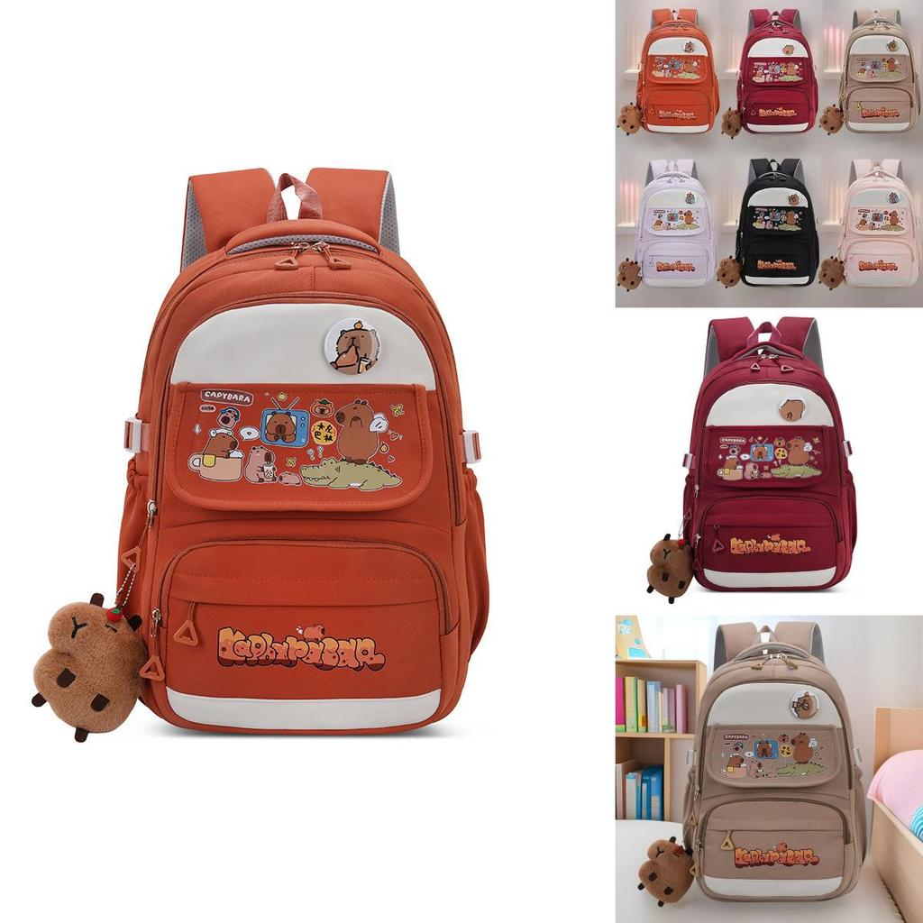 Capybara Cartoon Large Capacity Backpack With Breathable Water Resistant Oxford Fabric For Middle School Students