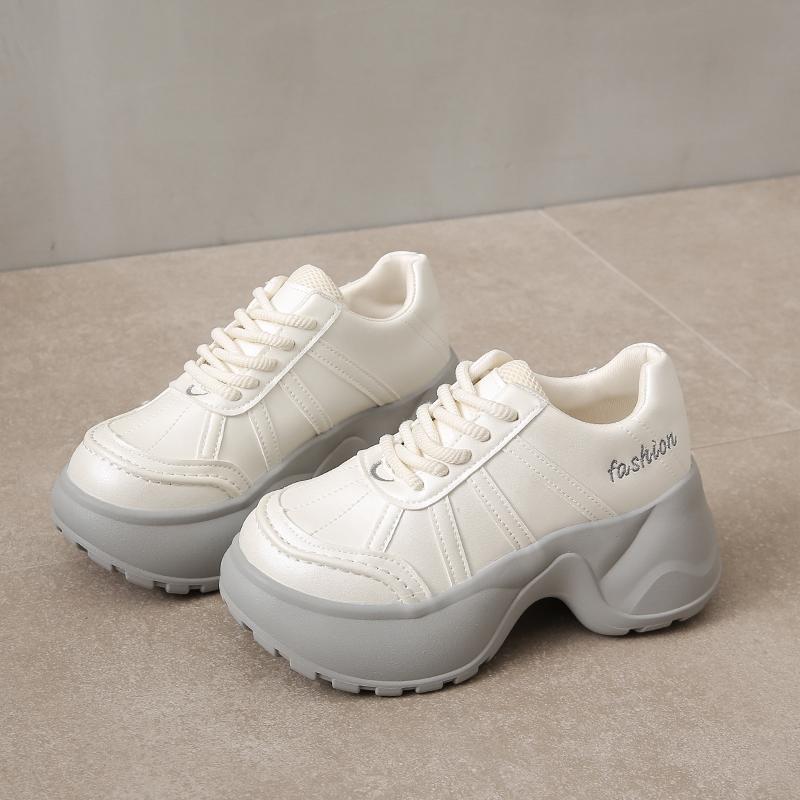 Fashion 8CM High Platform Wedge Sneakers Women New Autumn Chunky Leather Shoes Breathable Walking Sneakers Vulcanize Sport Shoes