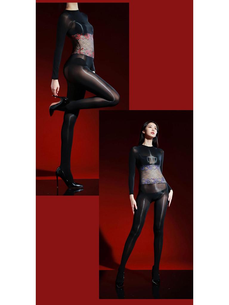 Body da Donna Super Sottile 5D in Pizzo Lucido a Vita Senza Cuciture con Finitura Effetto Seta