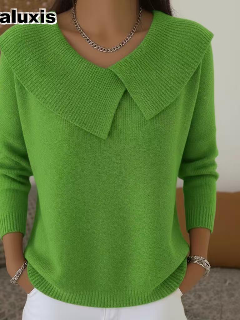 New Fashion Korean Retro Cute Temperament Slimming Crewneck Knit Sweater Casual Lazy Style