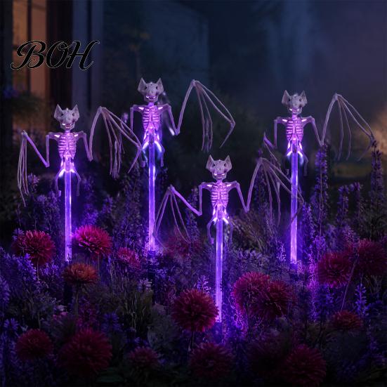 Spooky Garden Stake Lights 4 Pcs Solar Light Up Skeleton Decoration, 3D Creepy Human Halloween Outdoor Walkway Decor Pathway Light, Waterproof