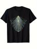 Men's 100% Geometric Triangle Print T-Shirt - Black with Blue & Golden Modern Pa