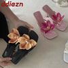 Fashion 2025 New Fashion Flower Women Thin Heels Pumps Slides Shoes Female Flip flops Square Toe Ladies Heeled Sandals Shoes Big Size 43