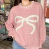New Laid-back Style Pullover Knitted Top with Bow Jacquard Loose Sweater for Women