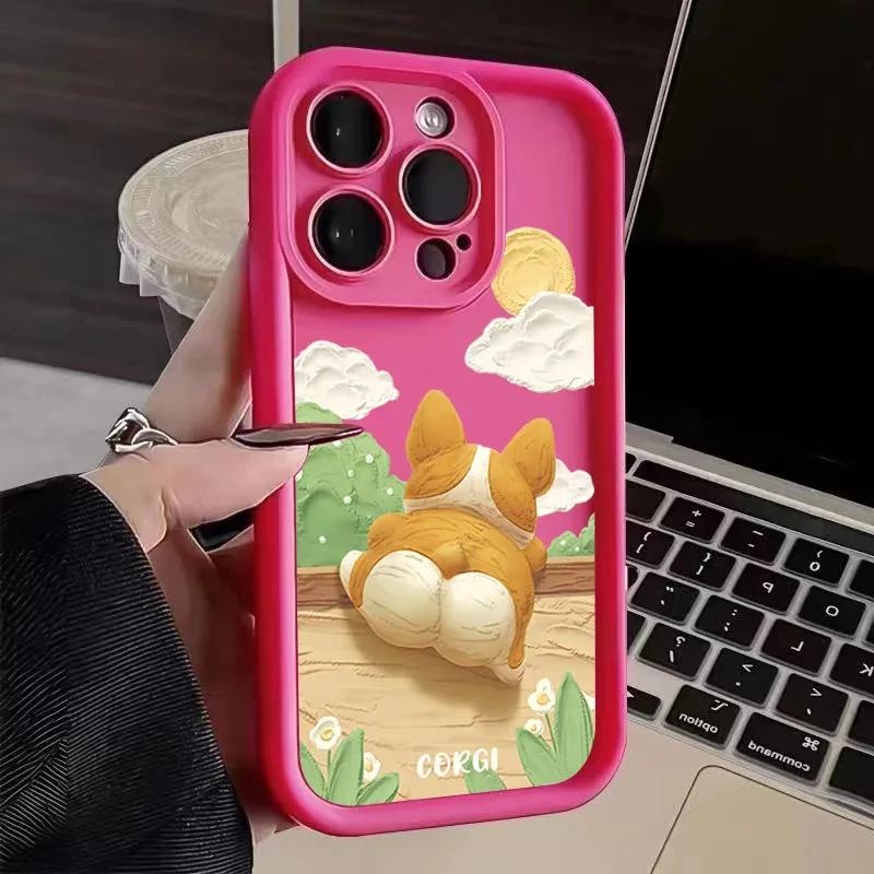 Cute Cartoon Corgi Dog Silicone Phone Case For iPhone 14 Pro Max Cases iPhone 11 12 13 15 XS XR X 7 8 Plus Shockproof Soft Cover