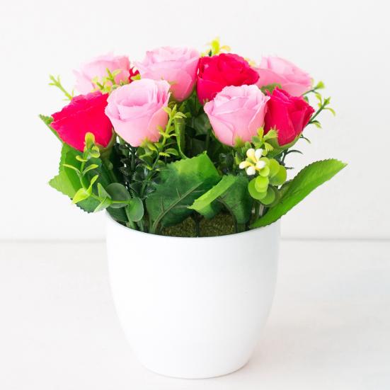 

Искусственный цветок в горшке Классический узор розы Ландшафтные украшения Пластиковый напольный шкаф Полка Поддельные цветочные растения для дома
