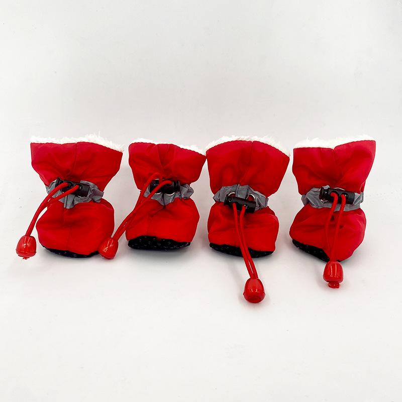 

4pcs Dog Cat Cotton Shoes Waterproof Winter Dog Boots Anti-slip Puppy Rain Snow Booties Chihuahua Footwear for Small Pet Shoes 1 красный