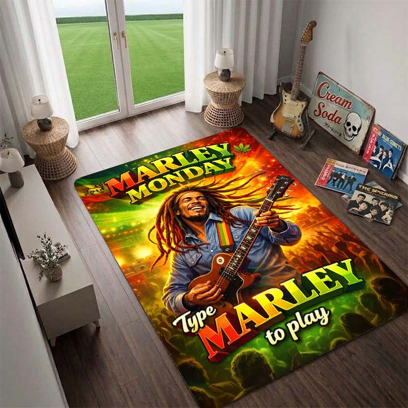 BobMarley Music Reggae Rug, Floor Mat for Computer Chair, Doormat,Living Room Rug, Bedside Carpet