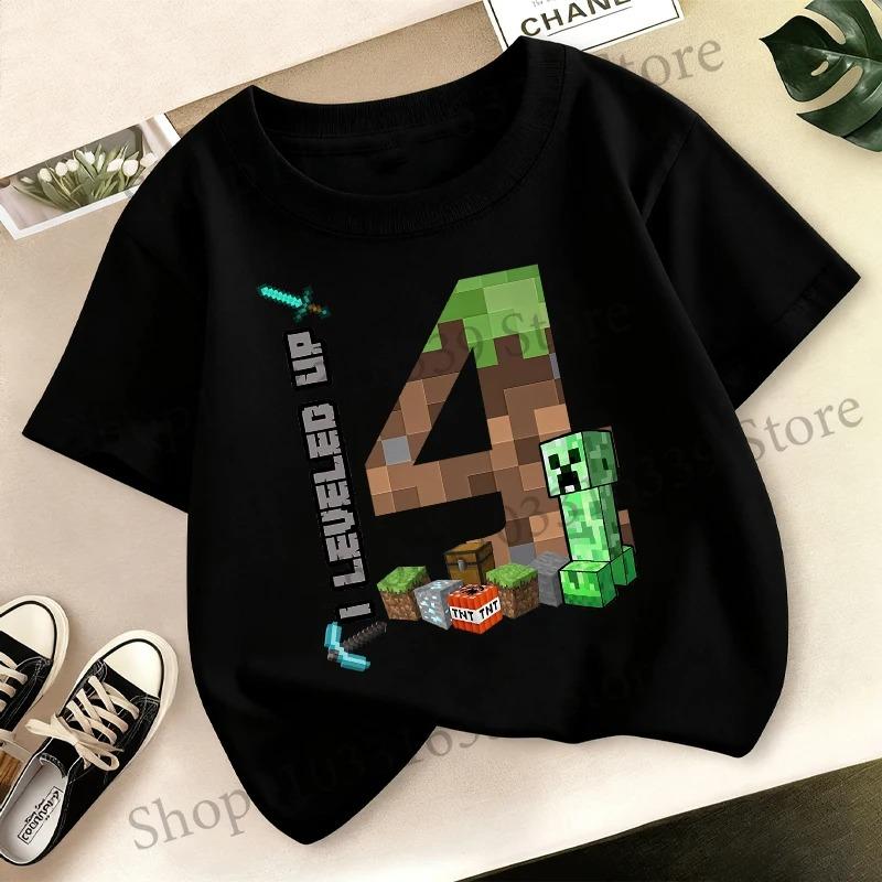Birthday Number T-shirt Party Supplies Gift Minecrafted Cartoon Children Clothes Boy Tops Summer Short Sleeve round neck Tees