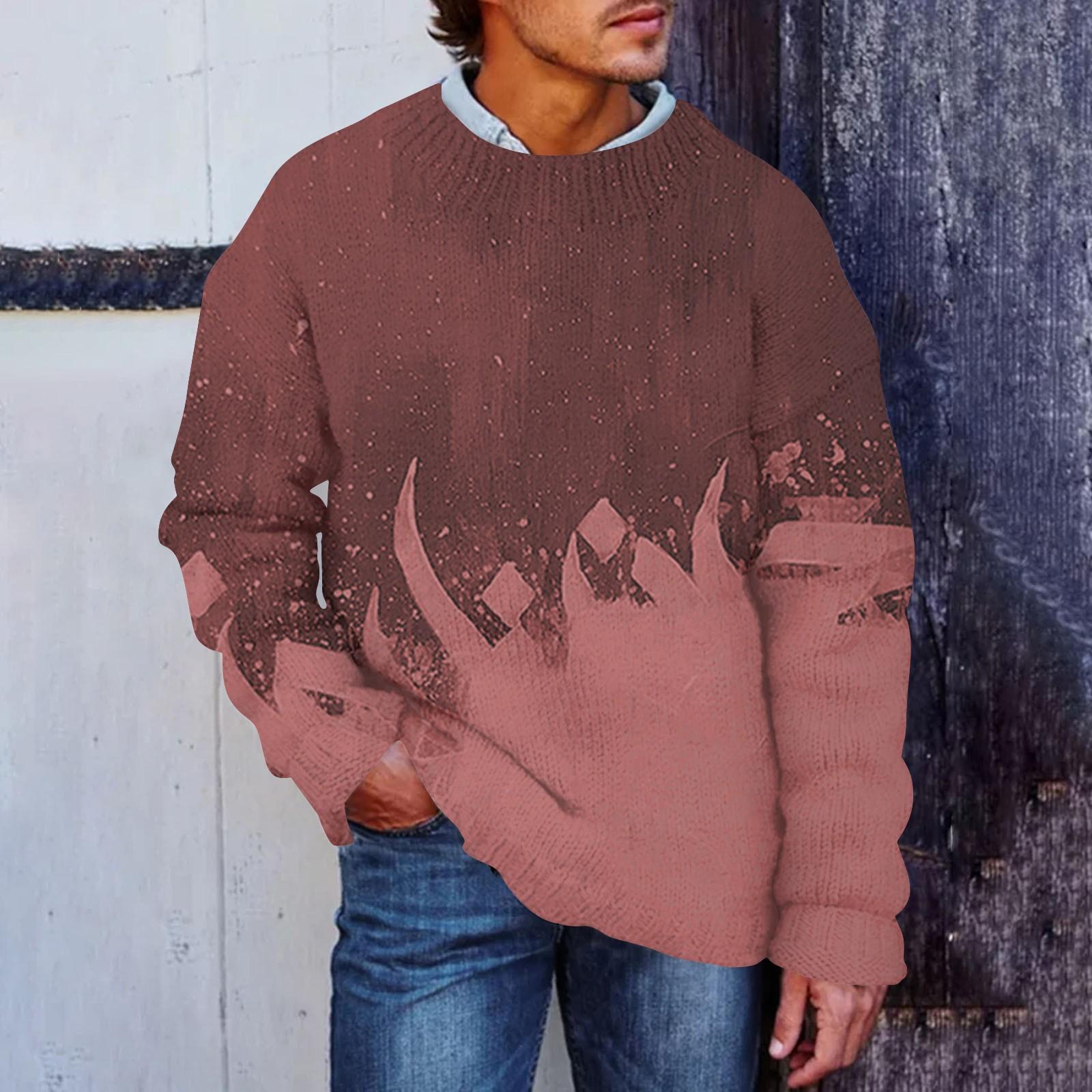 

Мужской принтованный искусственный свитер, толстовка с круглым вырезом, свободный топ с длинными рукавами XL красный