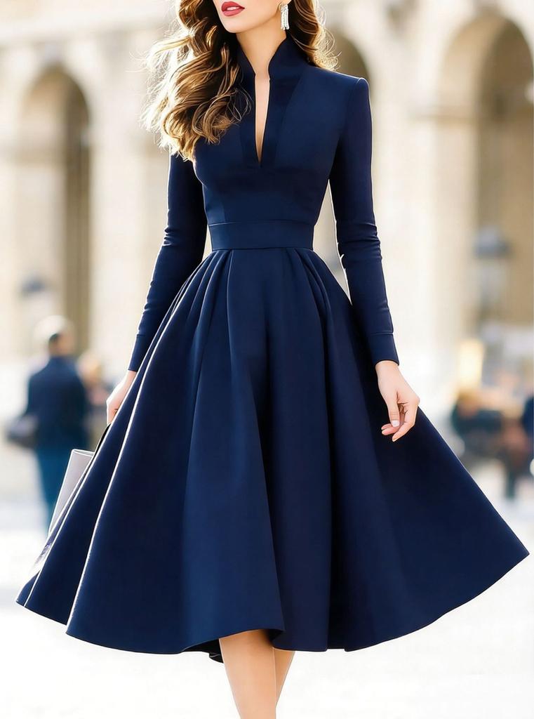 European and American women's clothing 2026 spring and summer fashion temperament V-neck lace-up waist satin long-sleeved dress