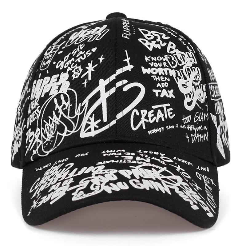 G-Dragon Style Black & White Graffiti Baseball Cap - Unisex Trendy Summer Duckbill Hat